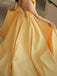 Yellow A-Line Satin Strapless Sleeveless Long Prom Dresses With Slit DM1819