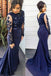Trumpet/Mermaid Lace Appliques Blue Long Sleeves Plus Size Dresses DMF45