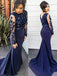 Trumpet/Mermaid Lace Appliques Blue Long Sleeves Plus Size Dresses DMF45