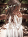 Ivory A-Line Long Sleeves Jewel Bowknot Lace Floor-Length Flower Girl Dress DM708