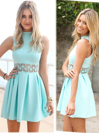 Modest Blue Short Prom Dresses,Cute A Line Junior Homecoming Dresses DM335