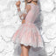 Cute A-Line V-Neck Long Sleeves Pink Lace Short Homecoming Dress,Graduation Dresses DM330