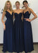 Navy blue Chiffon Simple Lace Long A Line Sleeveless Bridesmaid Dresses DM238
