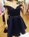 Cute Off Shoulder A line Beaded Satin Burgundy Short Homecoming Dresses,Sweet 16 Dress DM234