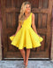 Cute V Neck Yellow Sleeveless A Line Short Homecoming/Prom Dresses DM275