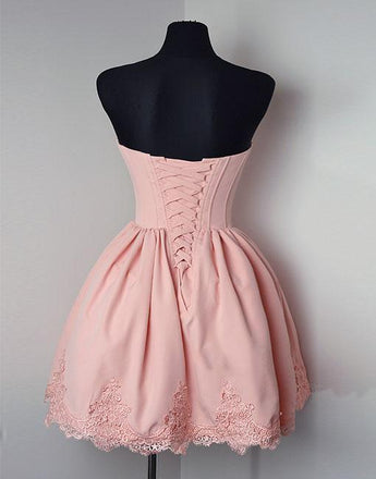 Simple A Line Strapless Sweetheart Short Pink Homecoming Dress Ball Gown DM375