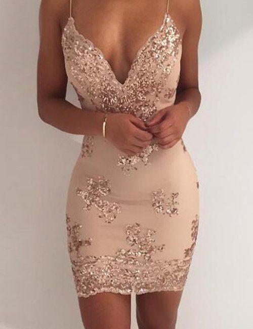 Sexy Sequin Sheath Spaghetti Straps Homecoming Dress,Cocktail Party Dresses DMD49