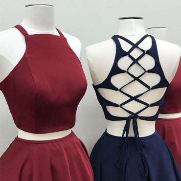 Burgundy Short Two Piece Prom Dress,Short Navy Blue Homecoming Dress DM488