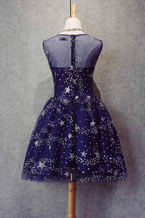 A Line Knee Length Beading Royal Blue Homecoming Dresses,Short Bling Prom Dresses DM489