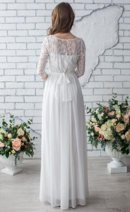 White Long Half Sleeve Chiffon Wedding Dress,Lace Beach Floor-Length Bridal Dress DM618
