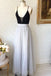 Simple A-Line Spaghetti Straps Black Top Tulle Gray Long Prom Evening Dress DMG17