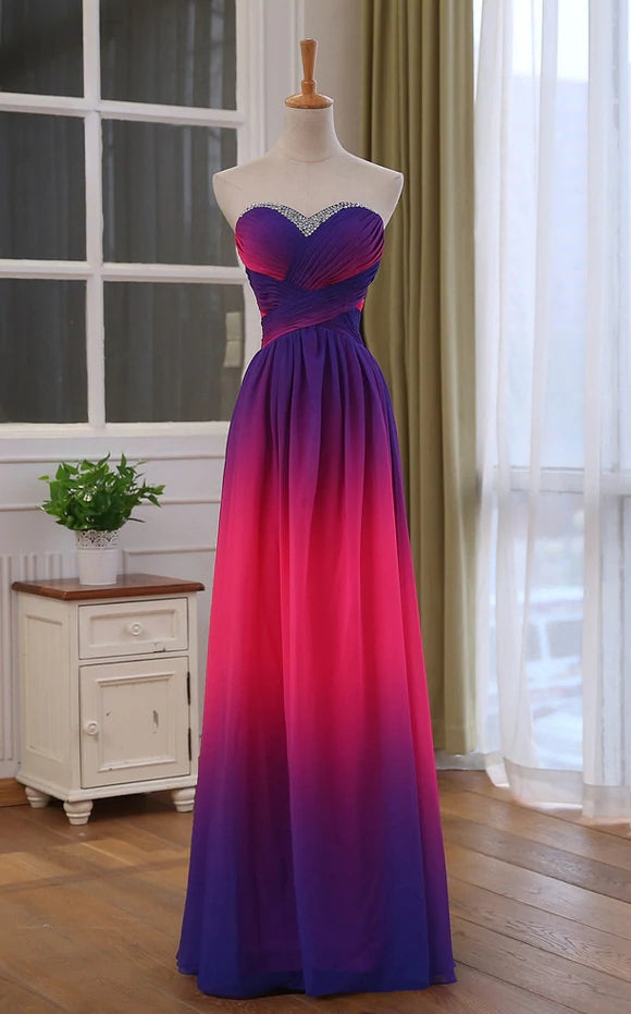 Beautiful Sweetheart Gradient Beaded Prom Dresses, Ombre A-line Long Evening Dress DMP183