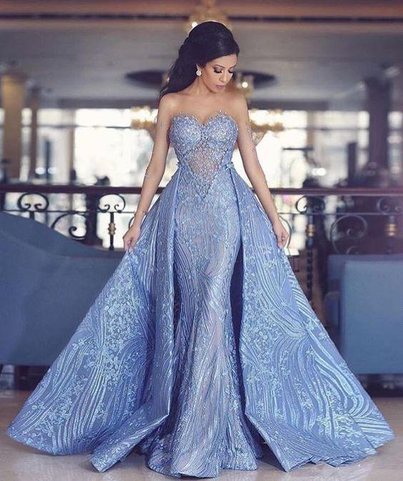Sweetheart Mermaid Prom Dress With Detachable Train,Blue Evening Dress Demodresses Sweetheart Mermaid Prom Dress With Detachable Train,Blue Evening Dress Demodresses