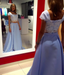 Cheap Light Blue Satin Two Piece Lace Top Floor Length Prom Dress DM891