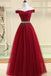 Burgundy A Line Off the Shoulder Beads Long Prom Dress DMI52