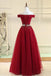 Burgundy A Line Off the Shoulder Beads Long Prom Dress DMI52