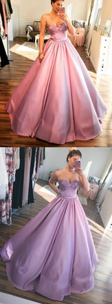 Unique Pink Sweetheart Modest Ball Gown Prom Dress With Beading DMF65