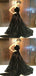 Unique A Line Black Strapless Long Prom Dresses With Beading DMF50