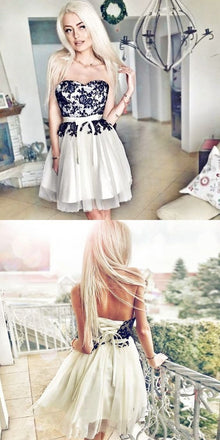 Cute A-Line Sweetheart Lace Up Back Tulle Homecoming Dress with Lace DME12