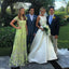 A-Line Lace Cap Sleeves Daffodil Tulle Long Prom Dress with Appliques DME46