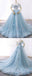 Light Blue Sweetheart Tulle Appliques Ball Gown Prom Dresses DME89