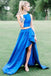 Two Pieces Royal Blue High Low Simple Prom Dresses DMH94
