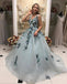 A Line V Neck Long Prom Gown With Appliques, Formal Evening Dress DML31