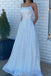 White Sequin A Line Long Prom Dress with Pockets Formal Evening Party Gown DMP178