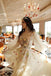 Light Champage A Line Tulle Long Prom Dress With Flowers Pruffy Sleeves Party Dress DM1890