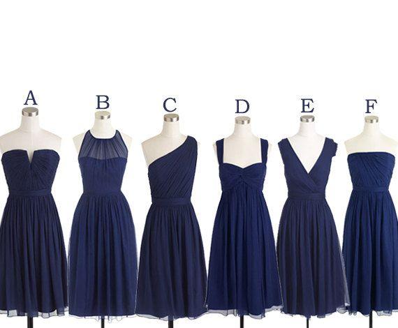 Simple Cheap Short Navy Blue Chiffon Sleeveless Bridesmaid Dress DM440