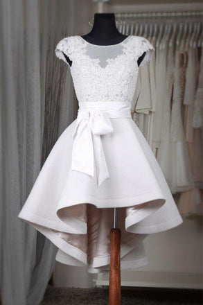 Cute Cap Sleeve Short Off White High Low Juniors Homecoming Dresses DMD68