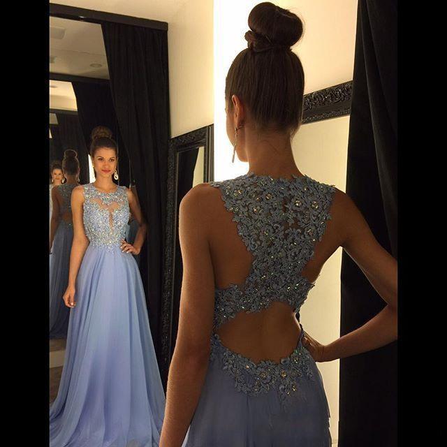 Lace Applique Beads Formal Long Chiffon A Line Prom Dresses DMG94