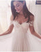 Simple White Long A Line Wedding Dress, Chiffon Off the Shoulder Wedding Dresses DM160