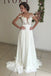 Elegant White Chiffon Wedding Dresses with Appliques, Sweep Train A Line Wedding Dress