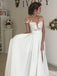 Elegant White Chiffon Wedding Dresses with Appliques, Sweep Train A Line Wedding Dress