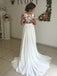 Elegant White Chiffon Wedding Dresses with Appliques, Sweep Train A Line Wedding Dress