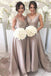 Silver Long A Line Taffeta Bridesmaid Dresses, Best Elegant V neck Bridesmaid Gown DM163