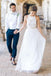 Simple Jewel Sleeveless Long Lace White Tulle A-line Wedding Dresses DM164