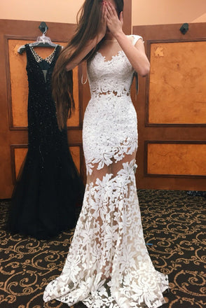 Mermaid Applique Sexy Bridal Dress,Sexy Custom Made White Elegant Prom Dresses DM166