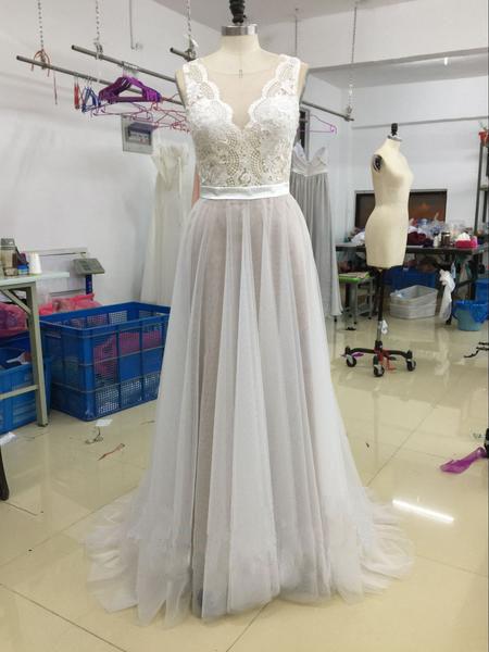 Elegant Beach Coast Wedding Dresses,Lace A Line Tulle Bridal Dresses For Beach Wedding DM168