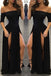 Shevny Sexy Chiffon Off-the-shoulder Half-Sleeve Black Prom Dresses With Split DM172
