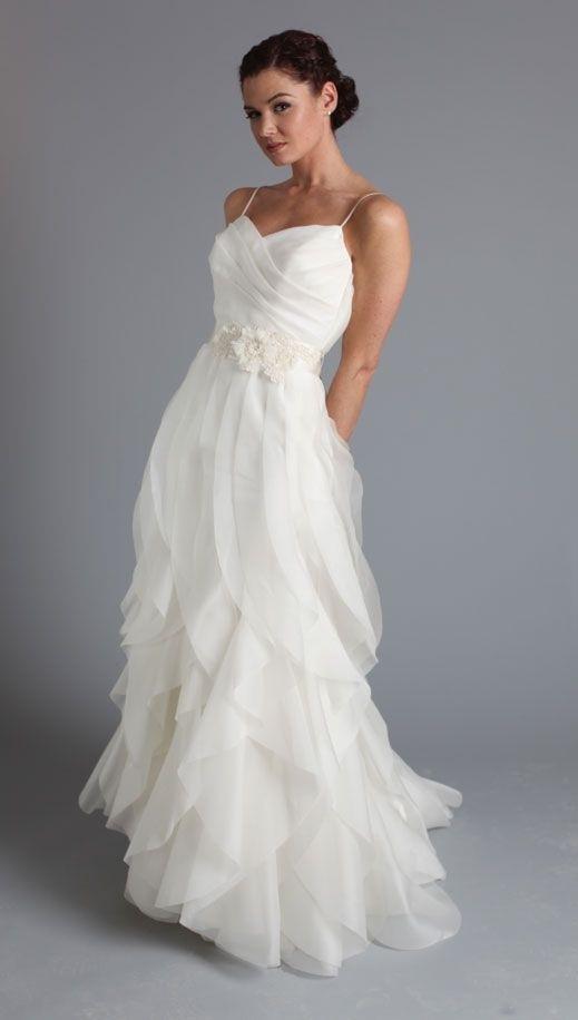 New Arrival White Ruffles Long Wedding Dresses,Simple Spaghetti Straps Brides Dress DM375