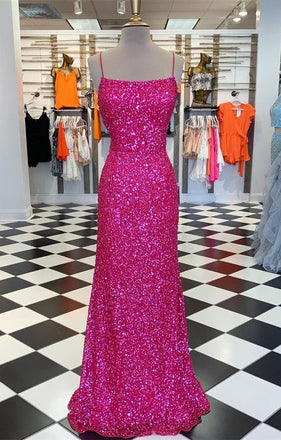 Sparkly Spaghetti Straps Sheath Long Prom Dresses, Formal Evening Dress DMP104