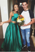 Plus Size Two Pieces Green Satin Long A-line Cheap Simple Modest Prom Dresses For Teens K764