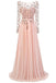 Long Sleeves Lace Pink Chiffon A-line Beading Open Back Prom Dresses K692