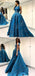Unique Applique Formal A Line Blue Long Cheap Prom Dresses DMF96