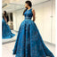 Unique Applique Formal A Line Blue Long Cheap Prom Dresses DMF96
