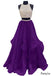 Two Piece Floor Length Burgundy Prom Dress Beaded Open Back Evening Gown DM603