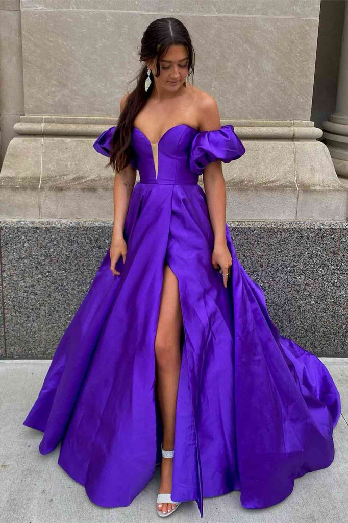 Red Strapless A-Line Satin Long Prom Dress with Detachable Sleeves DMP280