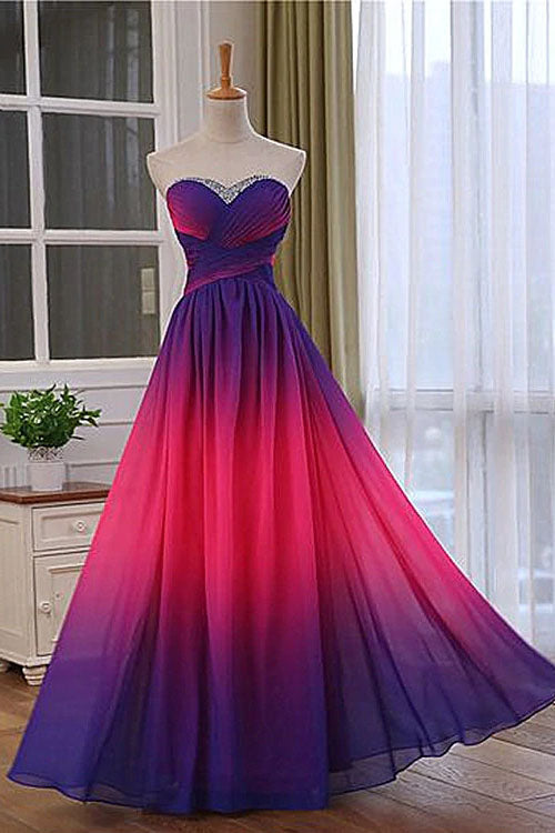 Beautiful Sweetheart Gradient Beaded Prom Dresses, Ombre A-line Long Evening Dress DMP183